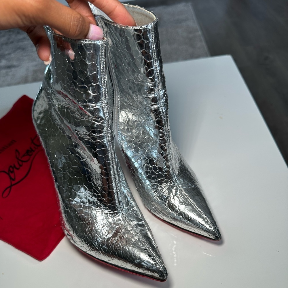 Christian Louboutin Silver So Kate 100 Specchio Martele Ankle Boots